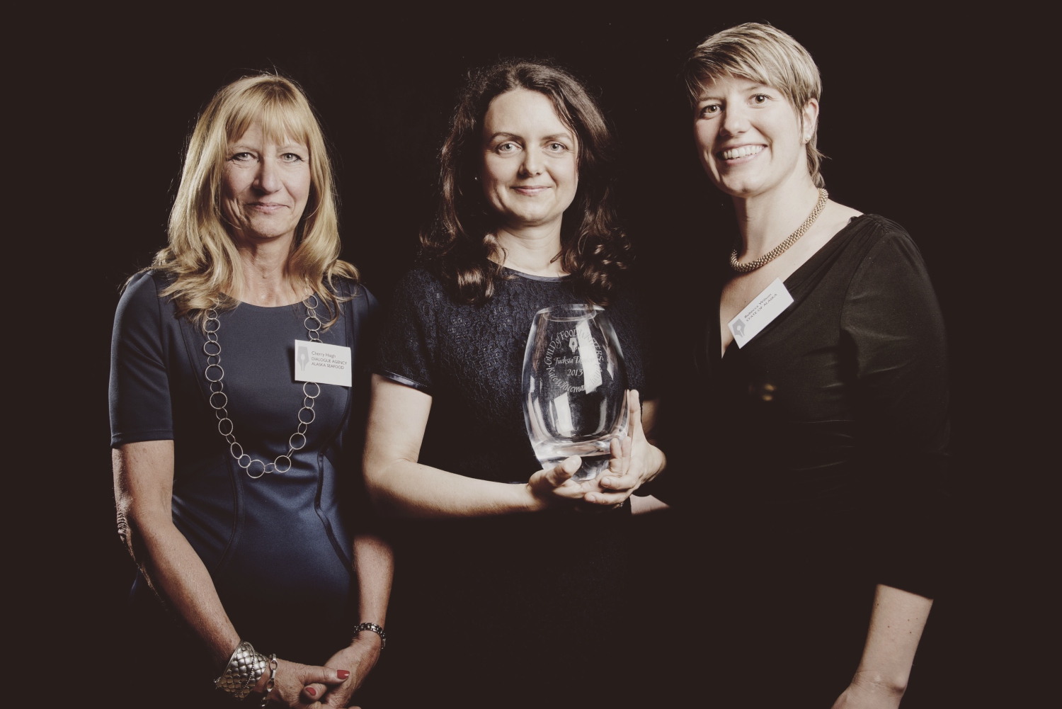 Cherry Haigh from the Dialogue Agency (representing Alaska Seafood, who sponsored the Awards Party and co-sponsored the Kate Whiteman Award for Work on Food and Travel), Fuchsia Dunlop (winner of the Kate Whiteman Award for Work on Food and Travel) and Rebecca Wilson from Lotus UK (representing the State of Alaska, who co-sponsored the Kate Whiteman Award for Work on Food and Travel)